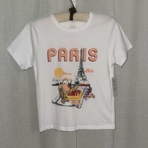 Organic Collective XS White Peach red Black Eiffel Tower Paris Picnic Graphic T